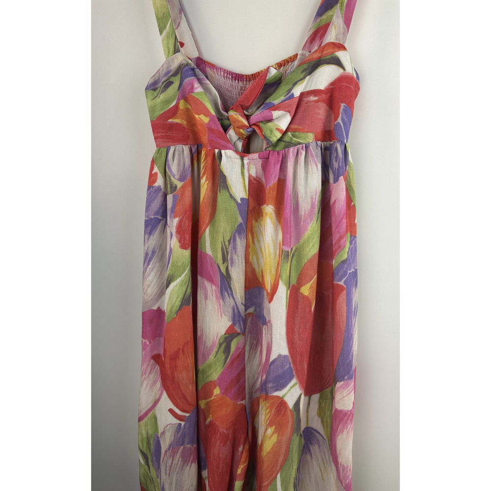 Pepaloves Playsuit Wide Leg Floral Watercolor Jumpsuit Bow Tie Front Pocket Sz M - Picture 4 of 13